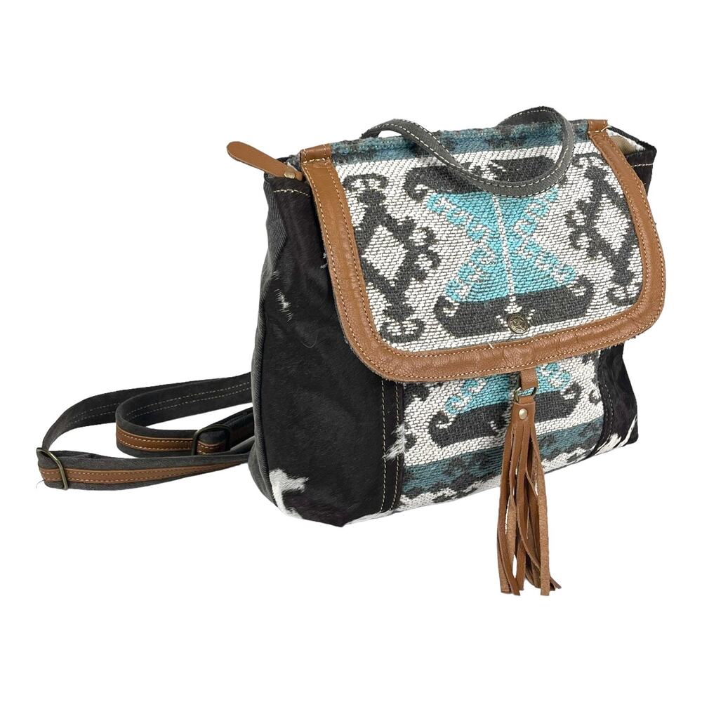 NEW Myra Tapestry & Leather Cowhide Hair BACKPACK HANDBAG 12x13" Purse Isabella